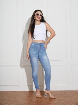 Miss Chase - Women's Light Blue High-Rise Denim Skinny Jeans