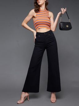Miss Chase - Women's Black High Rise Wide Leg Denim Jeans