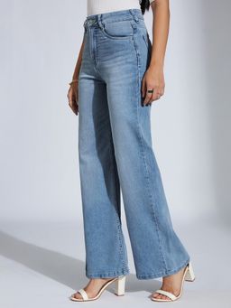 Miss Chase - Women's Light Blue Wide-Leg High-Rise Denim Jeans