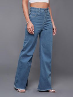 Miss Chase - Women's Blue Wide-Leg High-Rise Denim Jeans