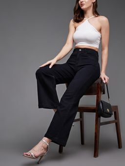 Miss Chase - Women's Black Wide Leg High Rise Denim Jeans
