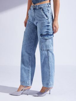 Miss Chase - Women's Light Blue Wide-Leg High-Rise Denim Jeans