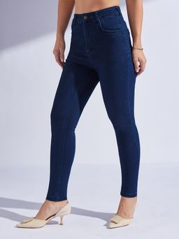 Miss Chase - Women's Navy Blue Skinny High Rise Denim Jeans