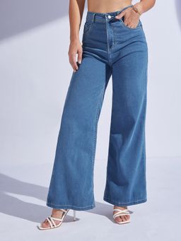 Miss Chase - Women's Blue Wide-Leg High-Rise Denim Jeans