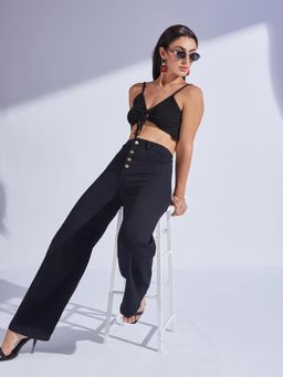 Miss Chase - Women's Black Wide Leg High Rise Denim Jeans
