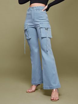 Miss Chase - Women's Light Blue Bootcut Wide Leg Denim Jeans