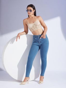 Miss Chase - Women's Blue Skinny High-Rise Denim Jeans
