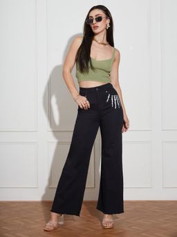 Miss Chase - Women's Black Wide Leg High Rise Denim Jeans
