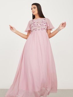 Miss Chase - Womens Blush Pink Embellished Gathered Dress