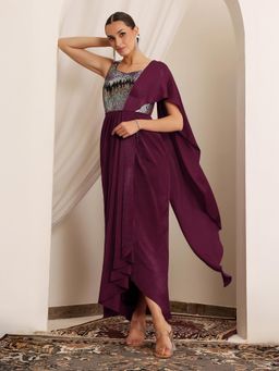 Miss Chase - Luxe Women's Wine Sweetheart Embellished Gown in Pleated Satin