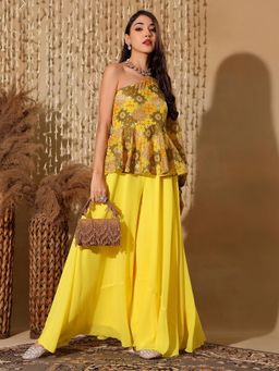 Miss Chase - Women Yellow One Shoulder Georgette Ethnic Jumpsuit