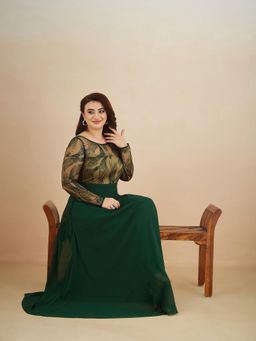 Miss Chase - A+ Curve Collection Plus Size Women's Green & Beige Maxi Dress