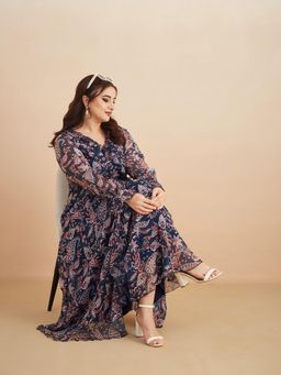 Miss Chase - A+ Curve Collection Plus Size Women's Multicolored-Base-Navy Blue s Dress