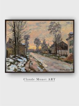 The Art House - Route a Louveciennes, Neige Fondante, Soleil Couchant by Claude Monet Painting