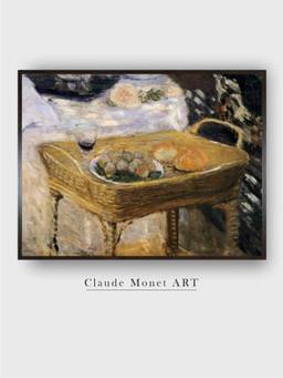 The Art House - Standing Basket with Fruit, Bread and Glass of Wine by Claude Monet Painting
