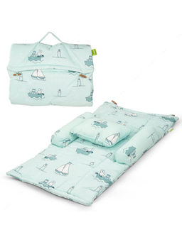 BAYBEE - Portable Cotton Baby Bedding Mattress with 2 Side Bolster and Cushion Pillow Green