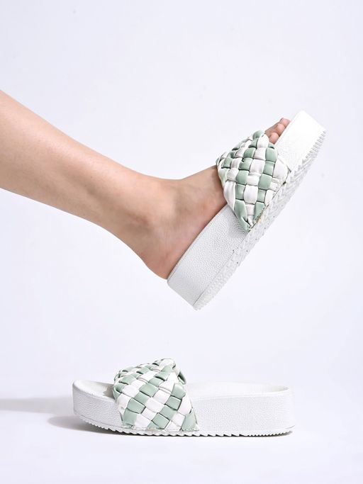 Buy Shoetopia Women Green White Sliders Online