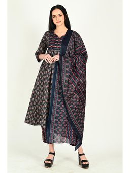 Rajnandini - Womens Cotton Blend Jaipuri Printed Kurta And Pant With Dupatta Blue