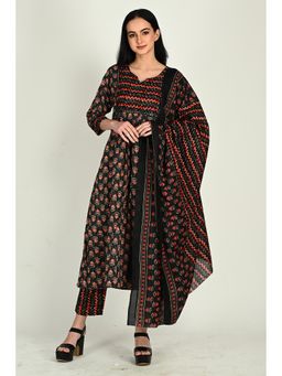 Rajnandini - Womens Cotton Blend Jaipuri Printed Kurta And Pant With Dupatta Black
