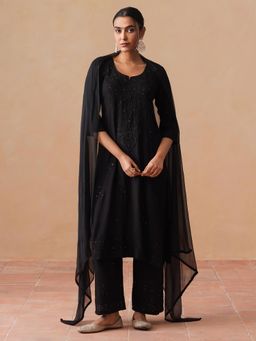 Sazrika - Black Rayon Chikankari Embroidered Stylish Kurta and Pant with Dupatta