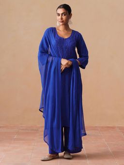 Sazrika - Royal Blue Rayon Chikankari Embroidered Stylish Kurta and Pant with Dupatta