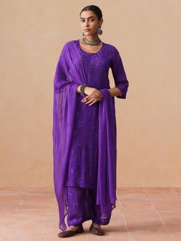 Sazrika - Purple Rayon Chikankari Embroidered Stylish Kurta and Pant with Dupatta