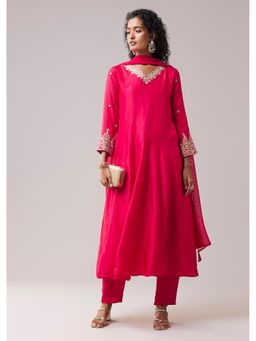 KALKI FASHION - Pink Dola Silk Zardozi Embellished Anarkali Kurta With Pant & Dupatta