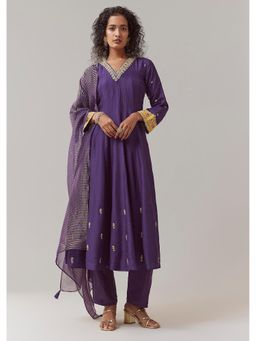 KALKI FASHION - Purple Sequin Work Silk Anarkali Kurta With Pant & Dupatta