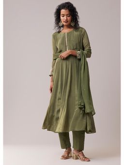 KALKI FASHION - Green Moti Work Silk Embroidered Anarkali Kurta With Pant & Dupatta