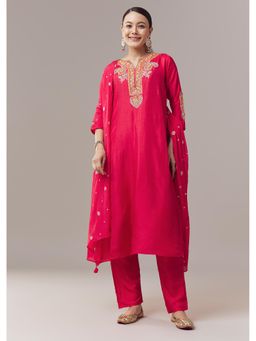 KALKI FASHION - Pink Anarkali Kurta With Pant Color Pop Embroidery And Dupatta