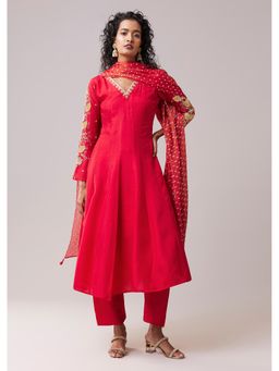 KALKI FASHION - Pink Dola Silk Embellished Anarkali Kurta With Pant & Dupatta