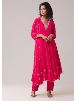 KALKI FASHION - Pink Chinon Embroidered Anarkali Kurta With Pant & Dupatta