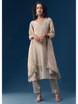 KALKI FASHION - Grey Sequin Embellished Tissue Anarkali Kurta With Pant & Dupatta