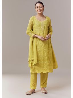 KALKI FASHION - Lime Green Pakistani Style Kurta Inner Embroidery With Pant And Dupatta