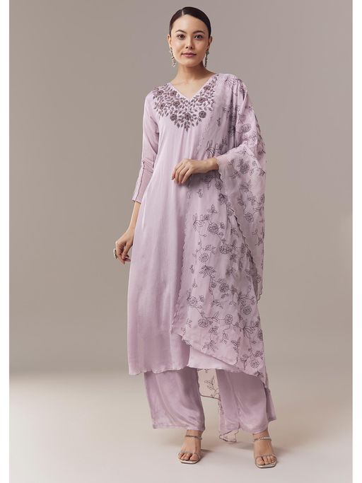 KALKI FASHION Lavender Pakistani Style Kurta Pant With Beads Sequins And Dupatta