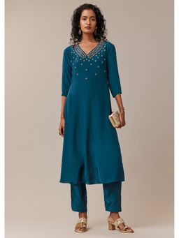 KALKI FASHION - Teal Blue Zardozi Work Kurta And Pant