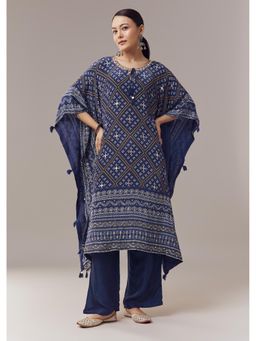 KALKI FASHION - Blue Kaftan Kurti In Bandhani Print With Gotta Work Pant