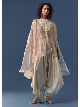 KALKI FASHION - Grey Indowestern Organza Cape And Crop Top With Dhoti Pant