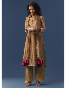 KALKI FASHION - Gold Resham Work Kurta Pant With Dupatta
