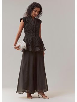 KALKI FASHION - Black Organza Peplum Top With Inner Top & Palazzo