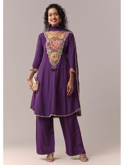 KALKI FASHION - Purple Patchwork Zardozi And Thread Anarkali Kurta With Pant & Dupatta