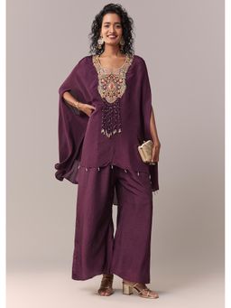 KALKI FASHION - Wine Silk Cape Top With Inner & Palazzo