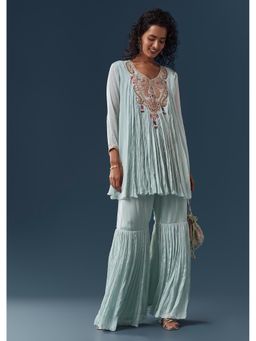 KALKI FASHION - Sky Blue Zardozi Cape-Style Kurti & Sharara