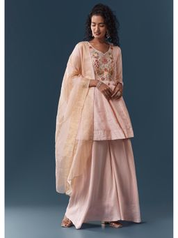 KALKI FASHION - Baby Pink Silk Kurti Palazzo With Dupatta