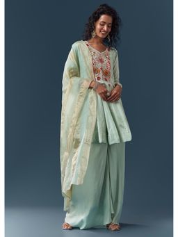KALKI FASHION - Mint Blue Silk Kurti Palazzo With Dupatta