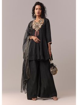 KALKI FASHION - Black Zardozi And Thread Kurti Palazzo With Dupatta