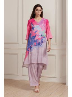 Biba - Women Purple Viscose Rayon Straight Kurta With Pant