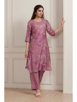 Biba - Women Purple Poly Viscose Straight Kurta & Inner With Pant