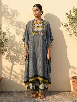 trueBrowns - Blue Stripe Kaftan Kurta With Palazzo