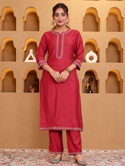 ARAMYA - Vertigan Straight Kurta With Pant For Women Red